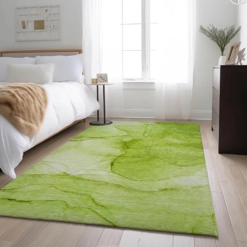 Green And Ivory Abstract Washable Area Rug With UV Protection Photo 3