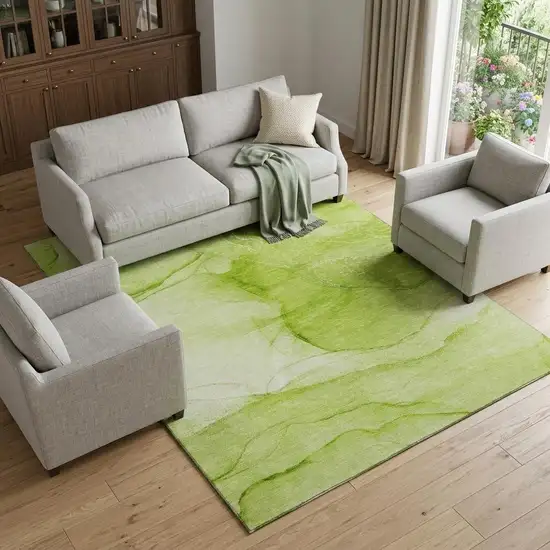 Green And Ivory Abstract Washable Area Rug With UV Protection Photo 1
