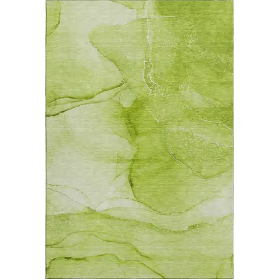 Green And Ivory Abstract Washable Area Rug With UV Protection Photo 1