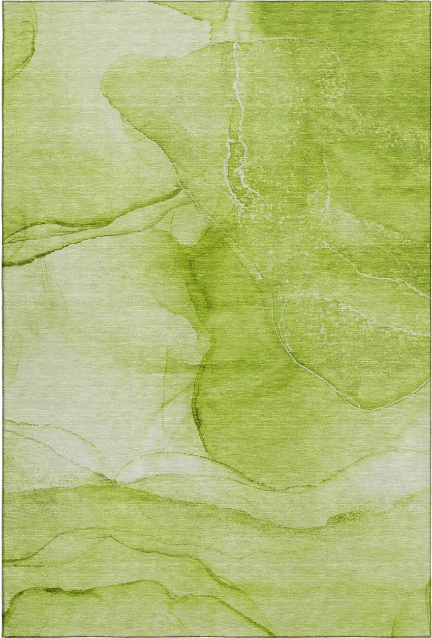 Green And Ivory Abstract Washable Area Rug With UV Protection Photo 1