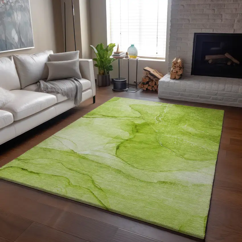 Green And Ivory Abstract Washable Area Rug With UV Protection Photo 5