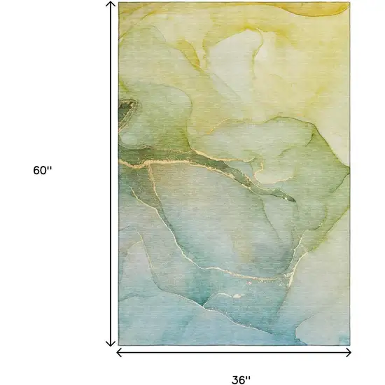 Green And Ivory Abstract Washable Area Rug With UV Protection Photo 3