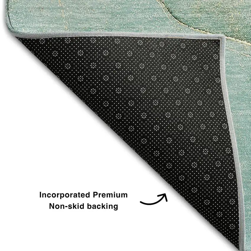 Green And Ivory Abstract Washable Area Rug With UV Protection Photo 9