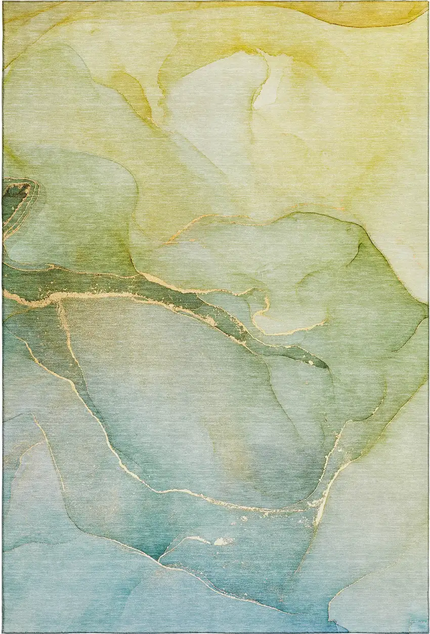 Green And Ivory Abstract Washable Area Rug With UV Protection Photo 1