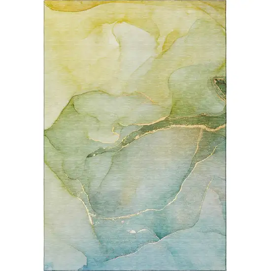 Green And Ivory Abstract Washable Area Rug With UV Protection Photo 6