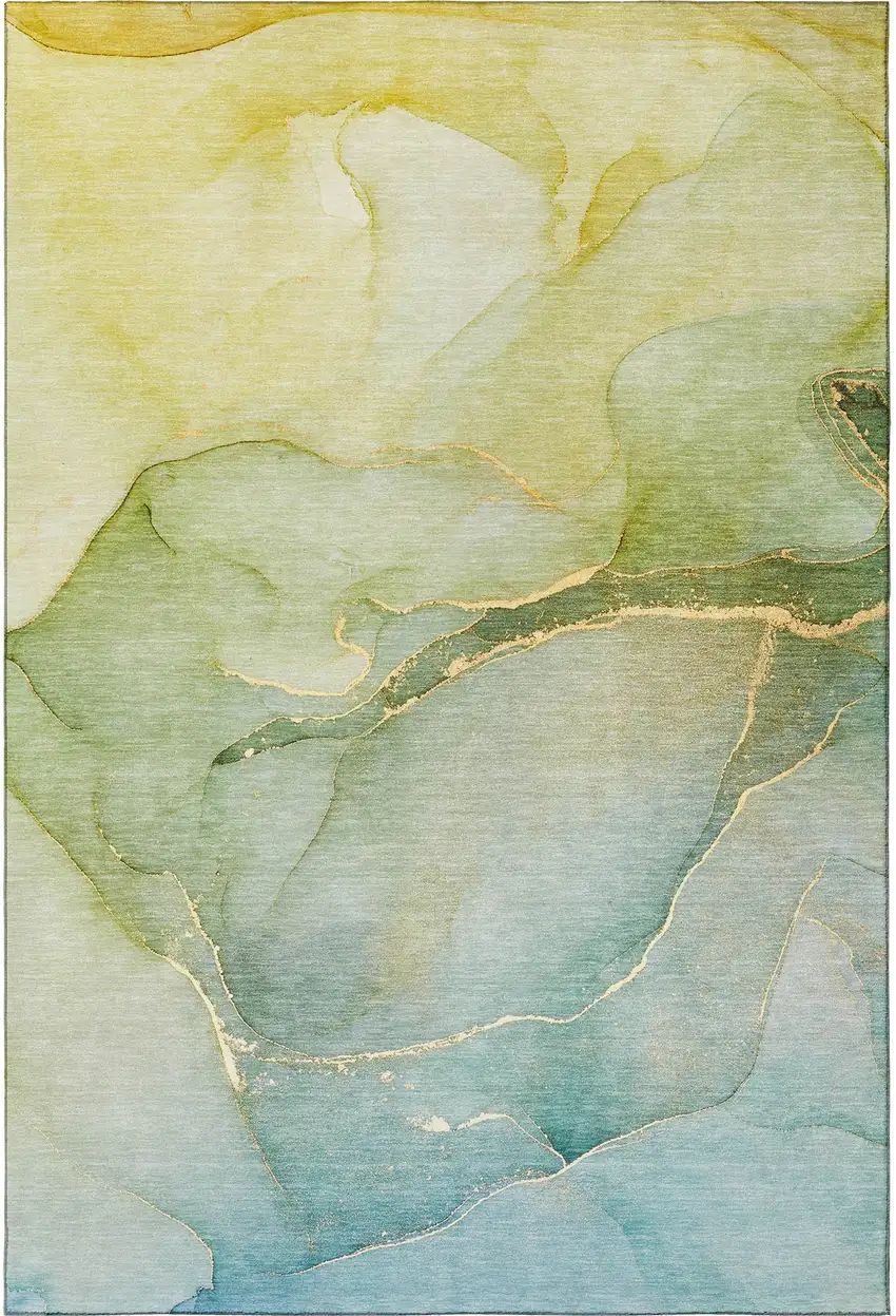 Green And Ivory Abstract Washable Area Rug With UV Protection Photo 6