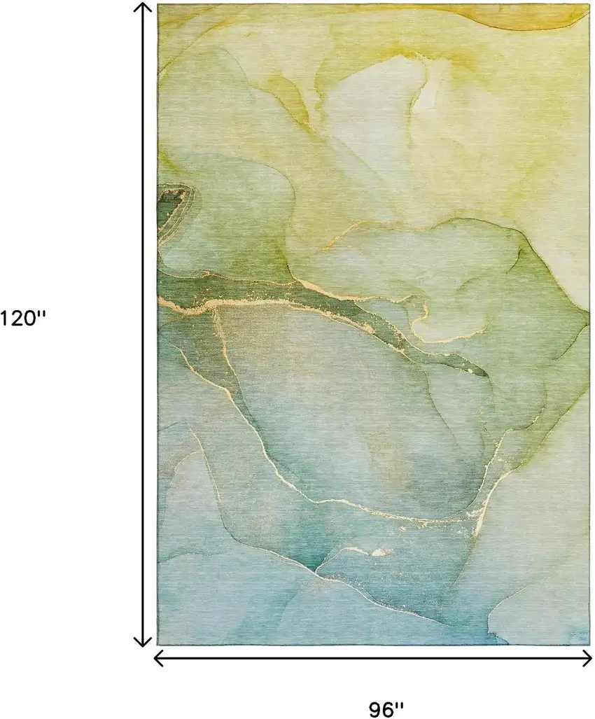 Green And Ivory Abstract Washable Area Rug With UV Protection Photo 9