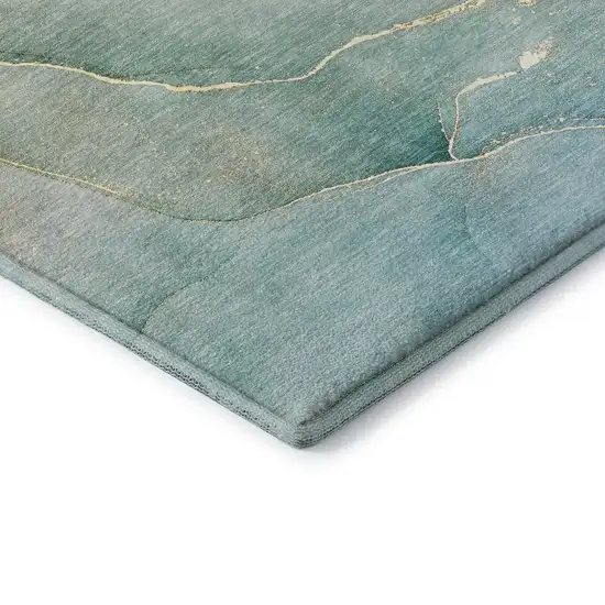 Green And Ivory Abstract Washable Area Rug With UV Protection Photo 9