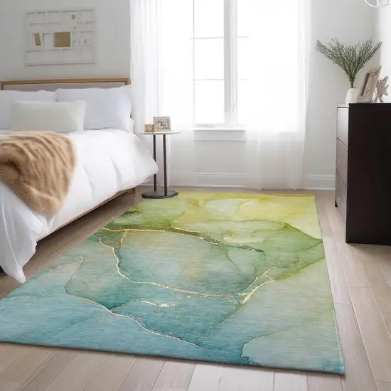 Green And Ivory Abstract Washable Area Rug With UV Protection Photo 5