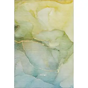 Photo of Green And Ivory Abstract Washable Area Rug With UV Protection