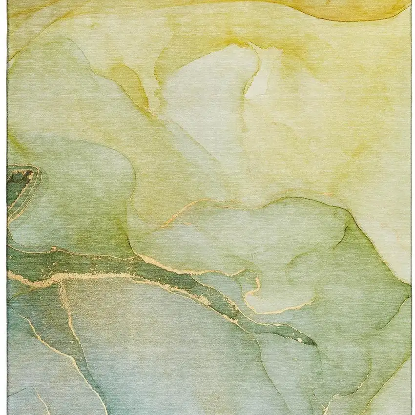 Green And Ivory Abstract Washable Area Rug With UV Protection Photo 9