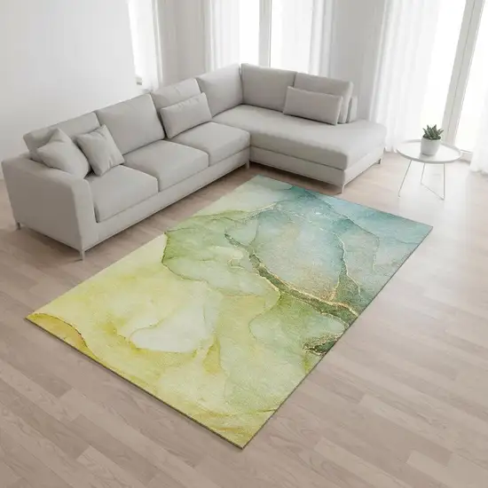 Green And Ivory Abstract Washable Area Rug With UV Protection Photo 2
