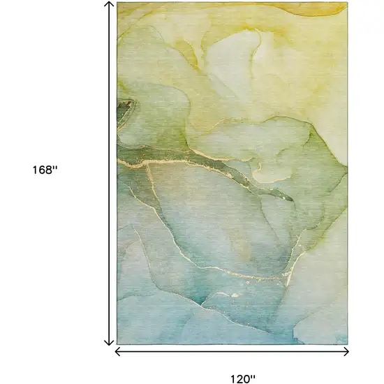 Green And Ivory Abstract Washable Area Rug With UV Protection Photo 4