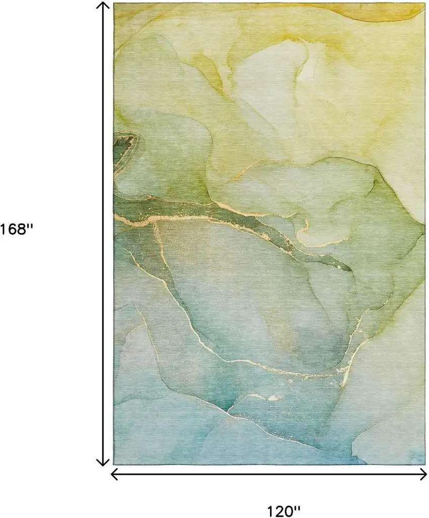 Green And Ivory Abstract Washable Area Rug With UV Protection Photo 4