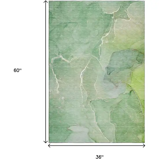 Green And Ivory Abstract Washable Area Rug With UV Protection Photo 3
