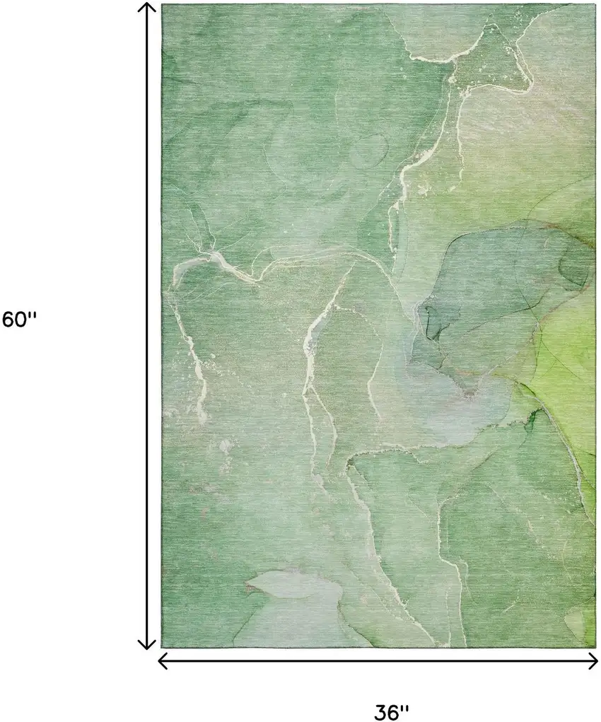 Green And Ivory Abstract Washable Area Rug With UV Protection Photo 3
