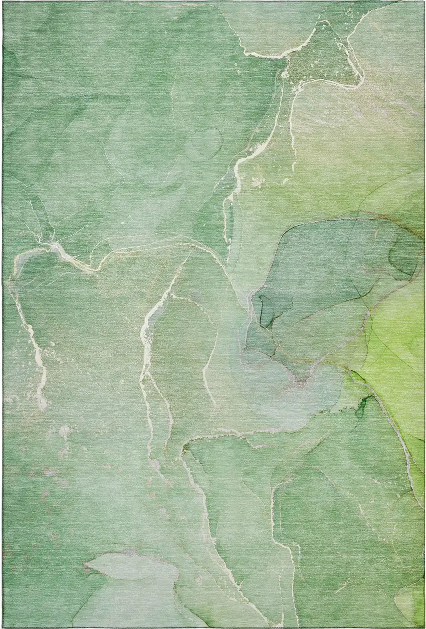 Green And Ivory Abstract Washable Area Rug With UV Protection Photo 1