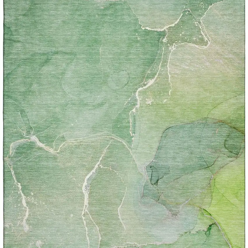 Green And Ivory Abstract Washable Area Rug With UV Protection Photo 4