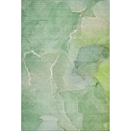 Green And Ivory Abstract Washable Area Rug With UV Protection Photo 1