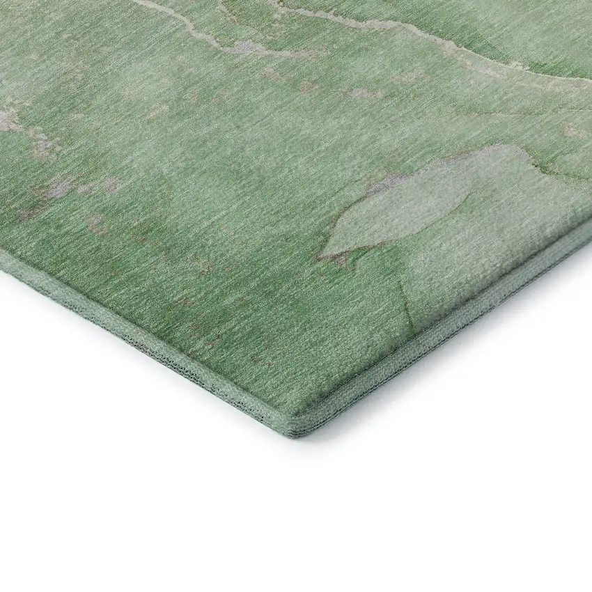 Green And Ivory Abstract Washable Area Rug With UV Protection Photo 8