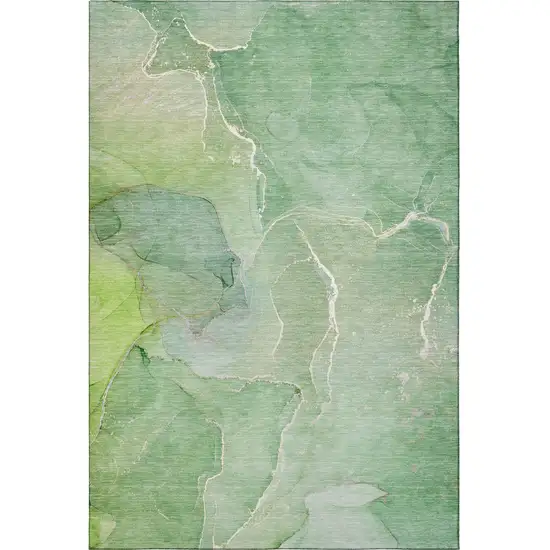 Green And Ivory Abstract Washable Area Rug With UV Protection Photo 4