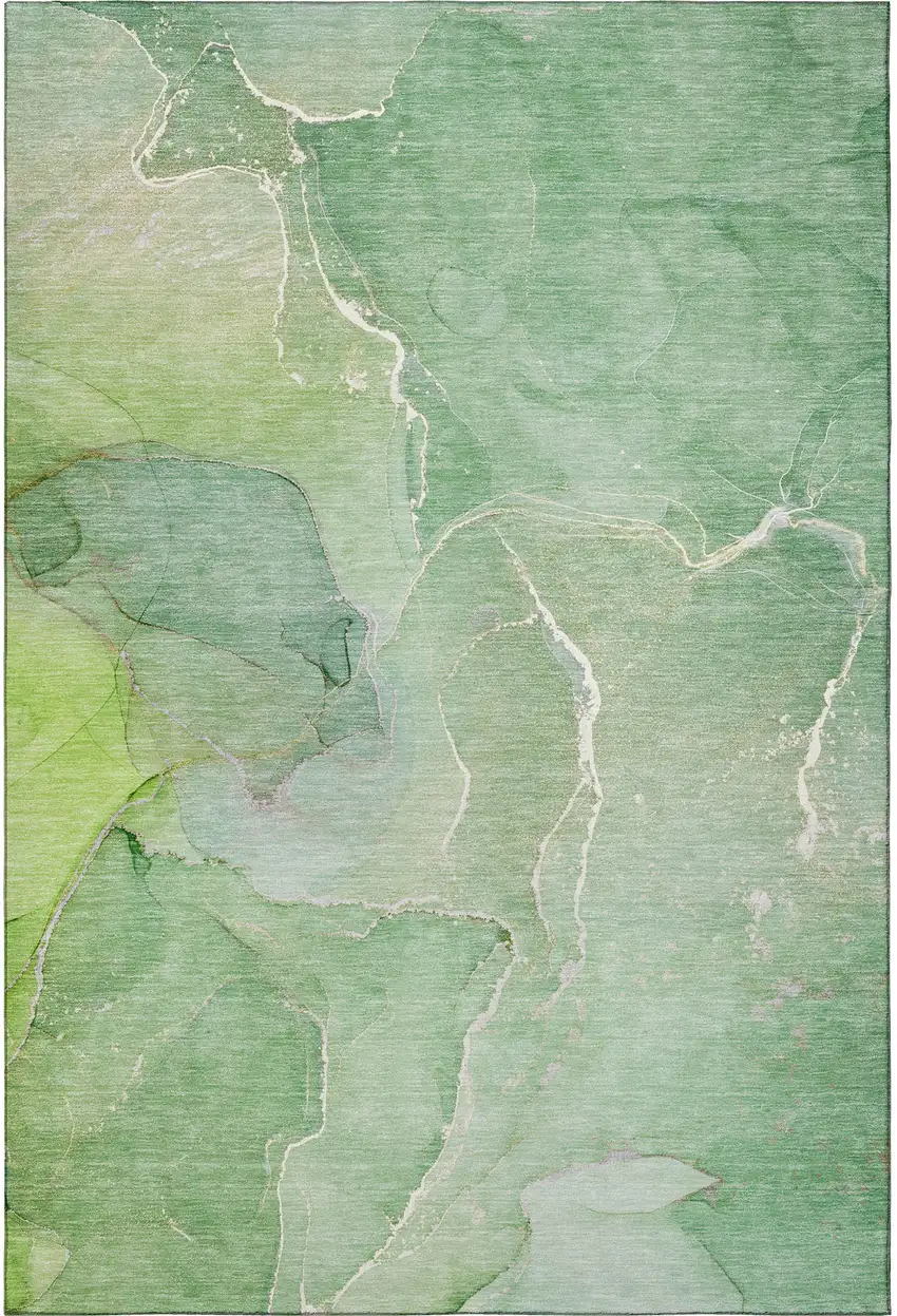 Green And Ivory Abstract Washable Area Rug With UV Protection Photo 4
