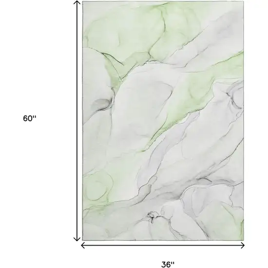 Green And Ivory Abstract Washable Area Rug With UV Protection Photo 3
