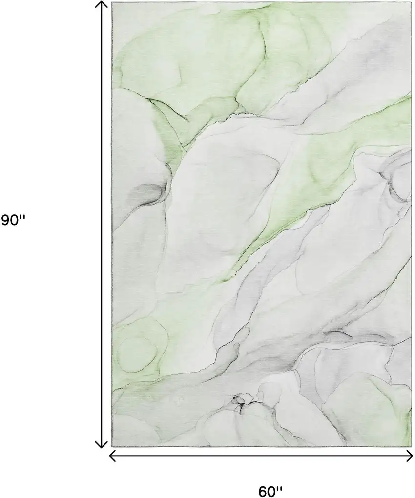Green And Ivory Abstract Washable Area Rug With UV Protection Photo 7