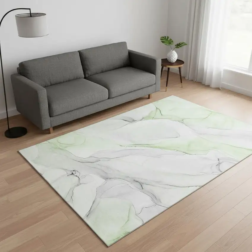 Green And Ivory Abstract Washable Area Rug With UV Protection Photo 2