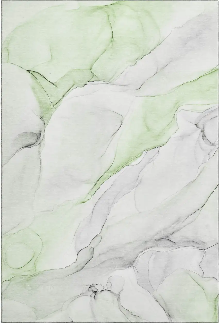 Green And Ivory Abstract Washable Area Rug With UV Protection Photo 1