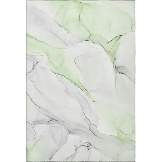Green And Ivory Abstract Washable Area Rug With UV Protection Photo 4