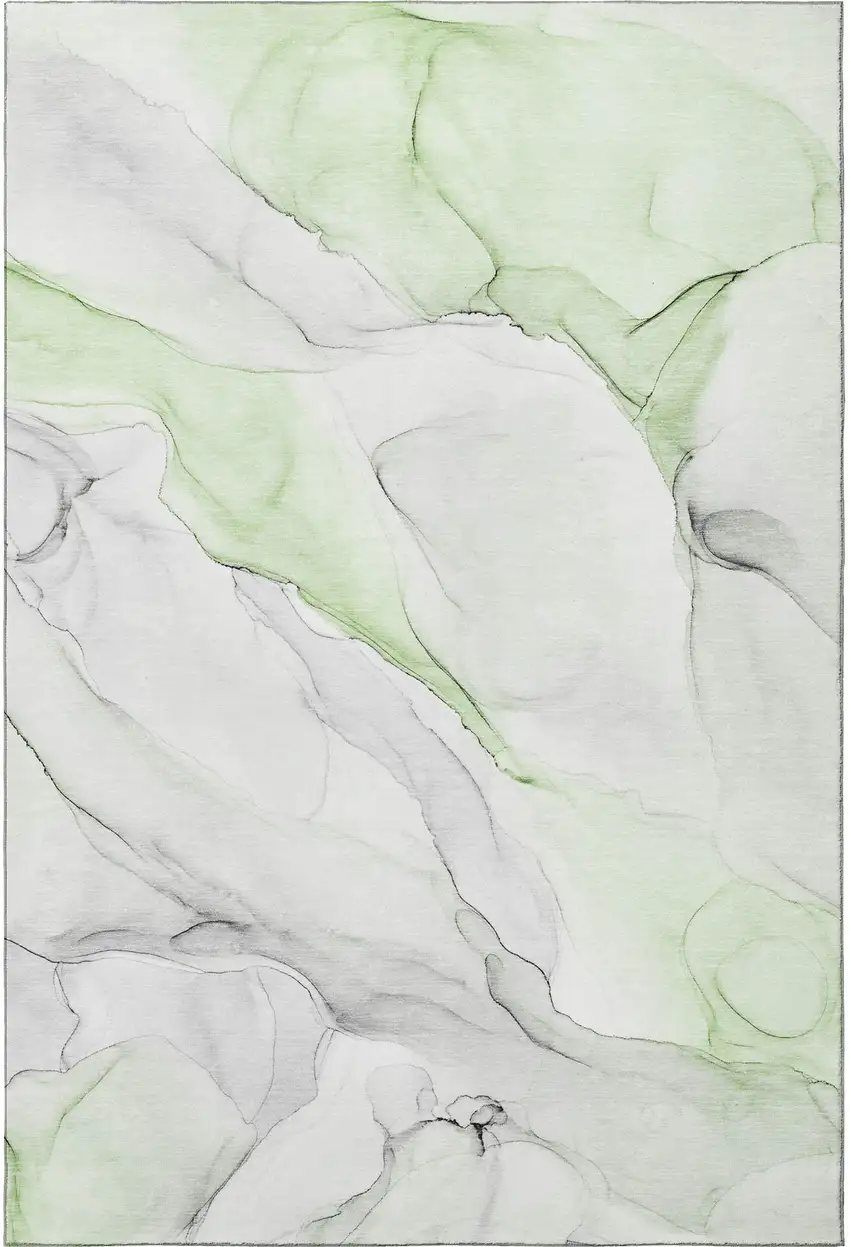Green And Ivory Abstract Washable Area Rug With UV Protection Photo 4