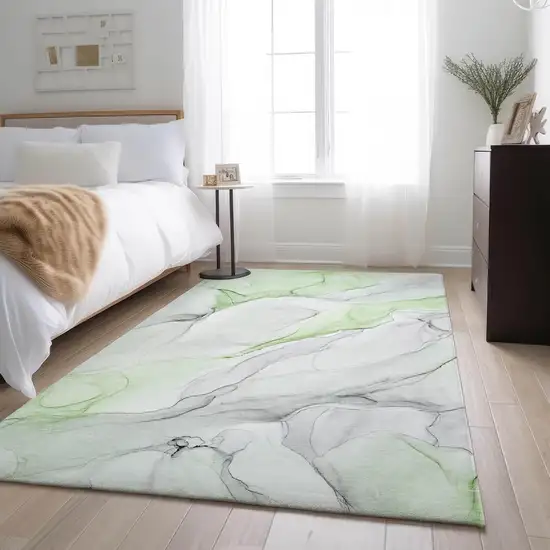 Green And Ivory Abstract Washable Area Rug With UV Protection Photo 5