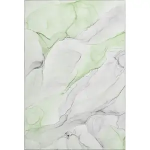 Photo of Green And Ivory Abstract Washable Area Rug With UV Protection