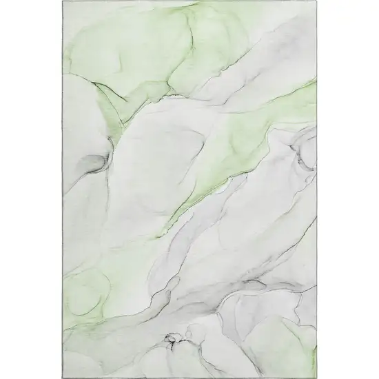 Green And Ivory Abstract Washable Area Rug With UV Protection Photo 1