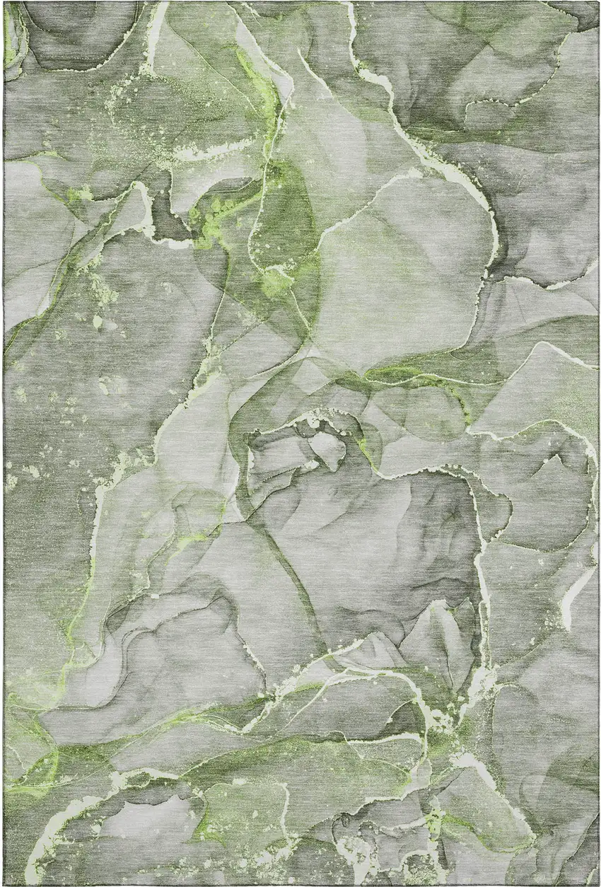 Green And Ivory Abstract Washable Area Rug With UV Protection Photo 1