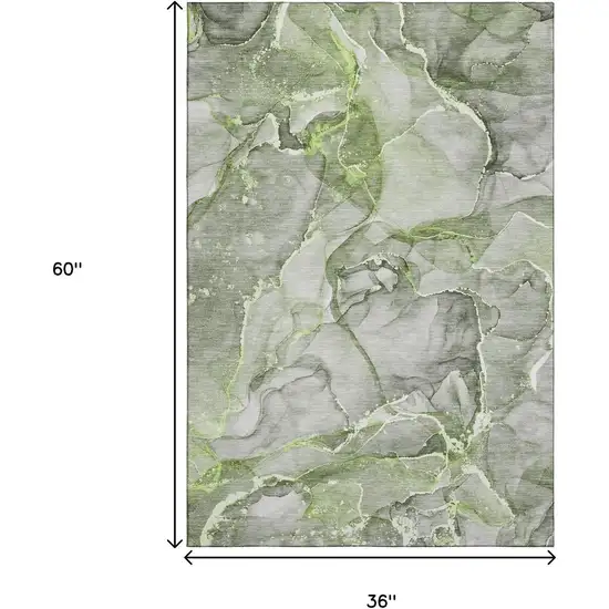 Green And Ivory Abstract Washable Area Rug With UV Protection Photo 3