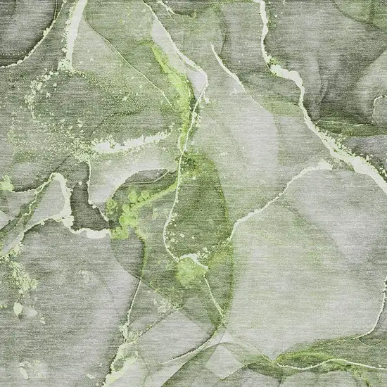 Green And Ivory Abstract Washable Area Rug With UV Protection Photo 3