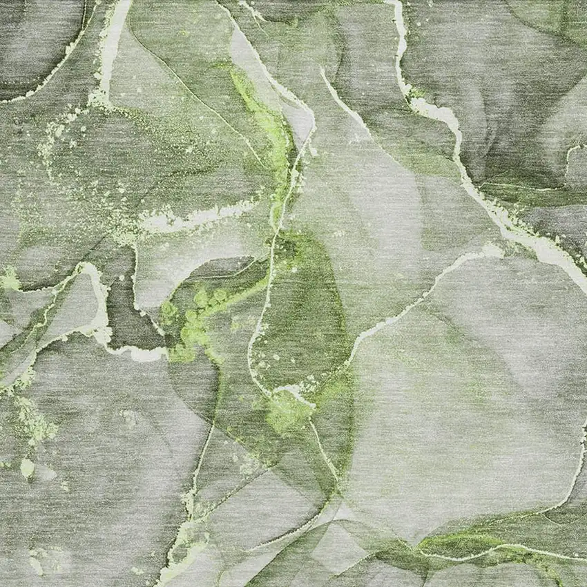 Green And Ivory Abstract Washable Area Rug With UV Protection Photo 3