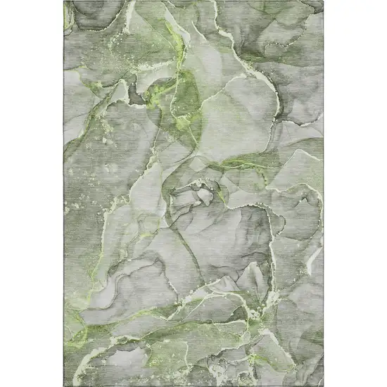 Green And Ivory Abstract Washable Area Rug With UV Protection Photo 1