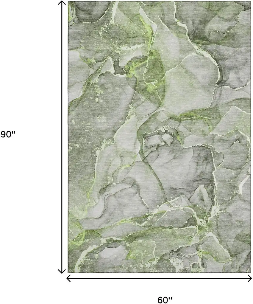 Green And Ivory Abstract Washable Area Rug With UV Protection Photo 3
