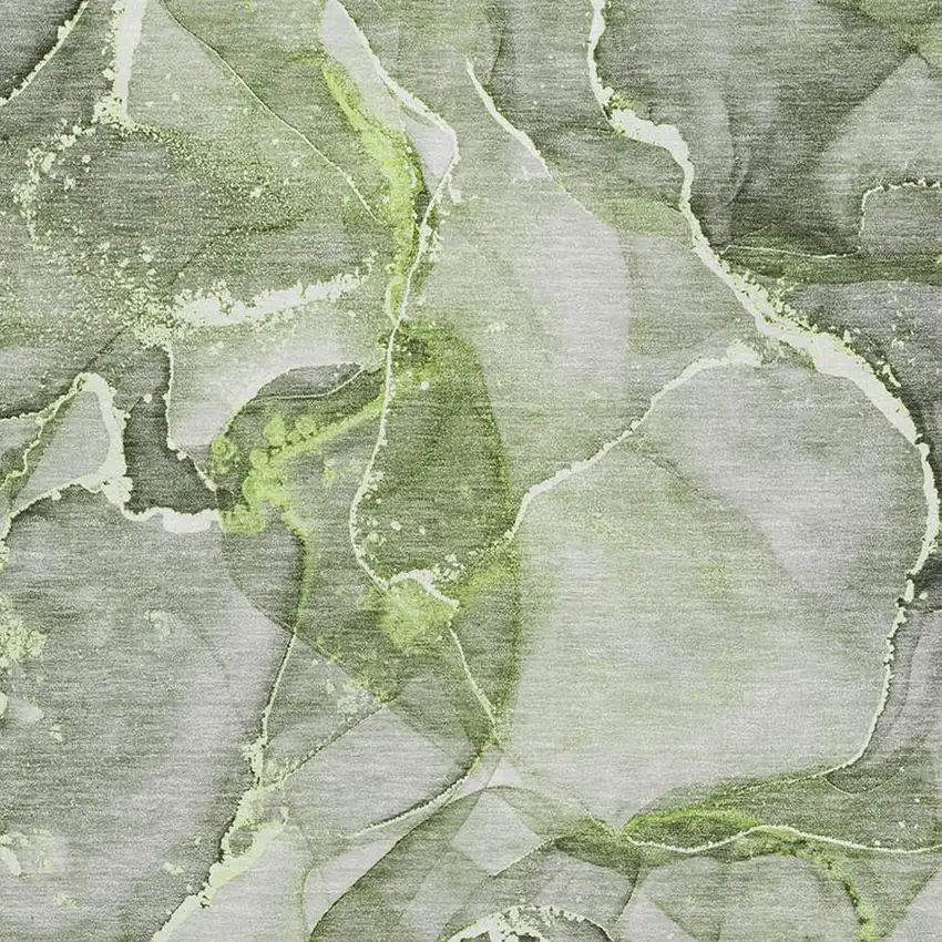 Green And Ivory Abstract Washable Area Rug With UV Protection Photo 3