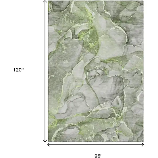 Green And Ivory Abstract Washable Area Rug With UV Protection Photo 3