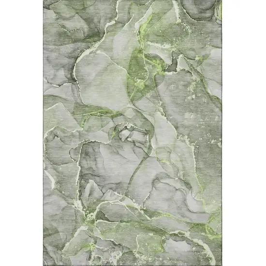 Green And Ivory Abstract Washable Area Rug With UV Protection Photo 4