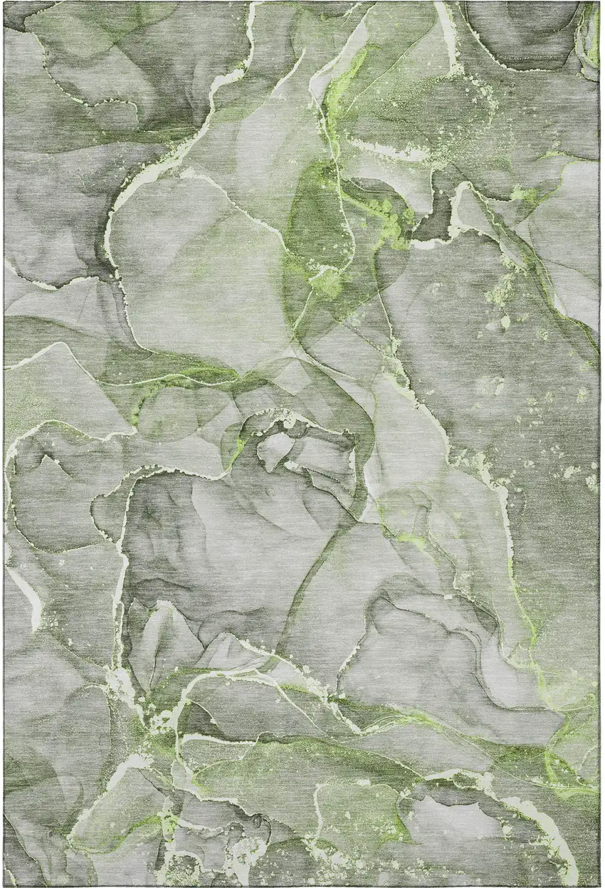 Green And Ivory Abstract Washable Area Rug With UV Protection Photo 4