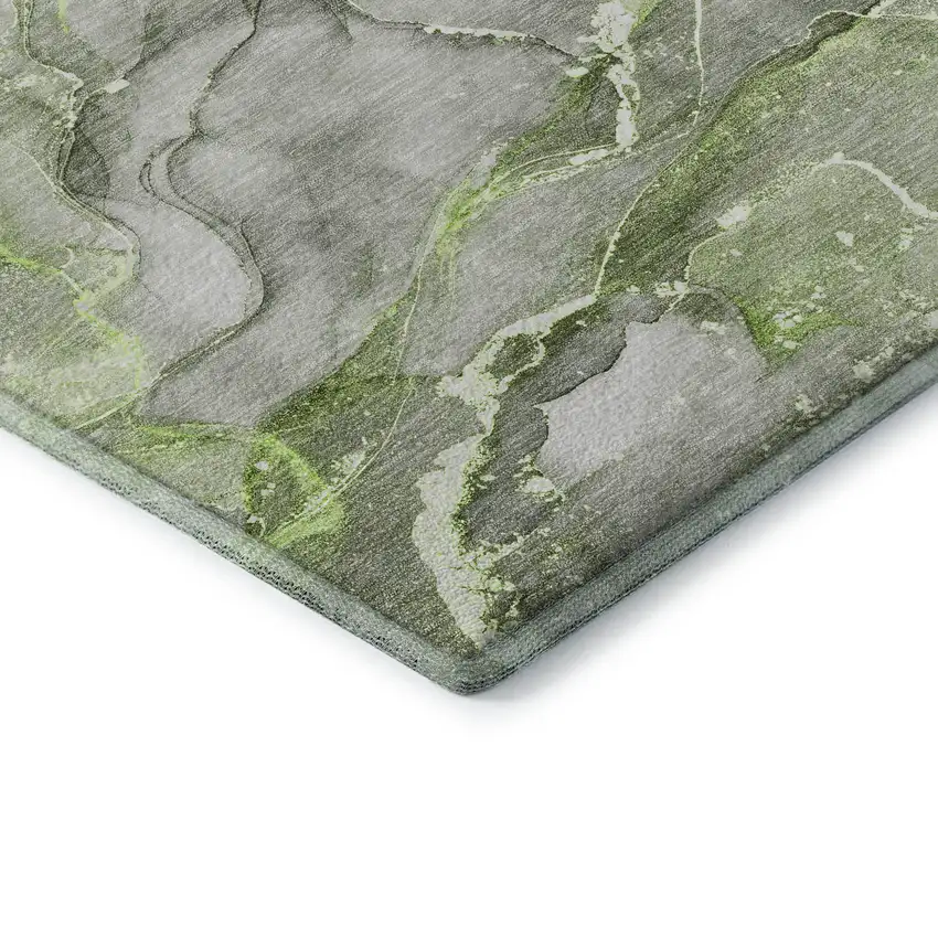 Green And Ivory Abstract Washable Area Rug With UV Protection Photo 8