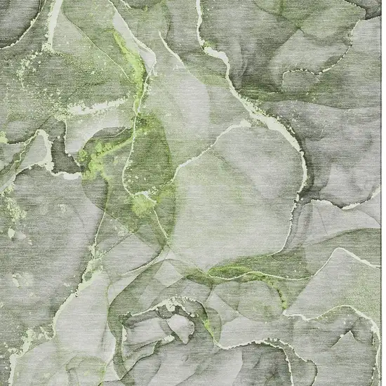 Green And Ivory Abstract Washable Area Rug With UV Protection Photo 3