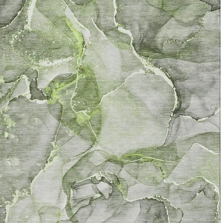 Green And Ivory Abstract Washable Area Rug With UV Protection Photo 3
