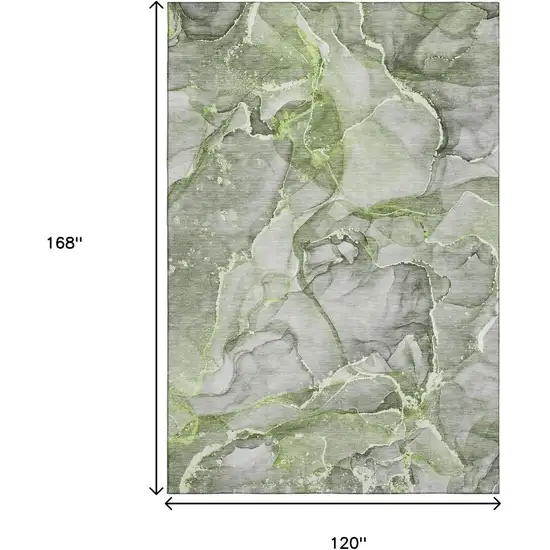 Green And Ivory Abstract Washable Area Rug With UV Protection Photo 3