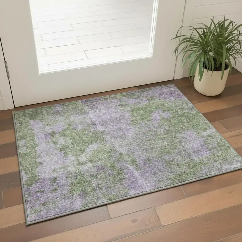 Green And Ivory Abstract Washable Area Rug With UV Protection Photo 2